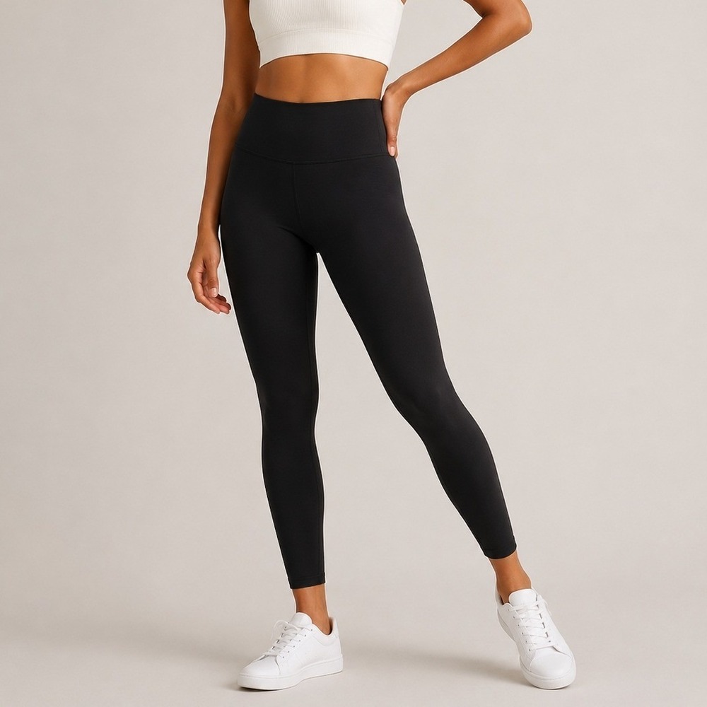 Quince Power Up High Rise Training Legging Gym HIIT Stretch Trip Black M NWOT